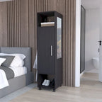 15.7 Modern Mirrored Armoire with Three Shelves, Casters and Hanging Rod