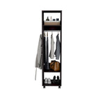 15.7 Modern Mirrored Armoire with Three Shelves, Casters and Hanging Rod
