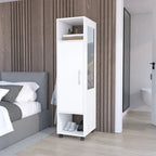 15.7 Modern Mirrored Armoire with Three Shelves, Casters and Hanging Rod
