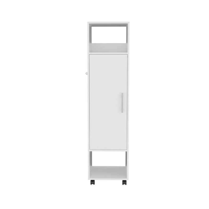 15.7 Modern Mirrored Armoire with Three Shelves, Casters and Hanging Rod