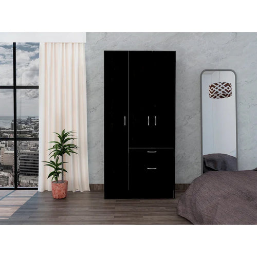18.5 Modern Double-door Armoire with Metal Rod, One Drawer and Five Shelves