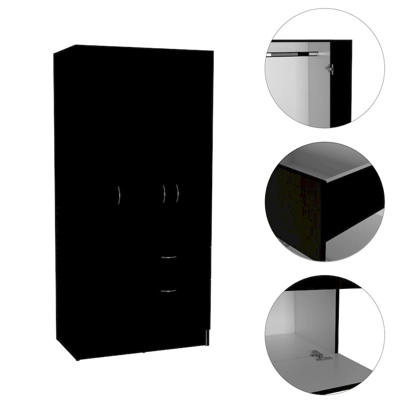 18.5 Modern Double-door Armoire with Metal Rod, One Drawer and Five Shelves