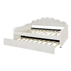 White Full Upholstery Daybed with Shell Shaped Backrest and Trundle
