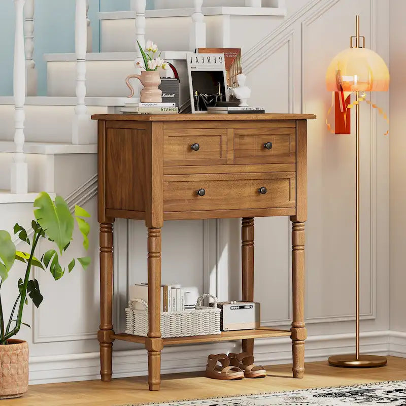 23.7 Classic Console Table with Three Storage Drawers and Bottom Shelf