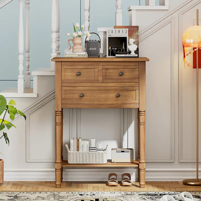 23.7 Classic Console Table with Three Storage Drawers and Bottom Shelf