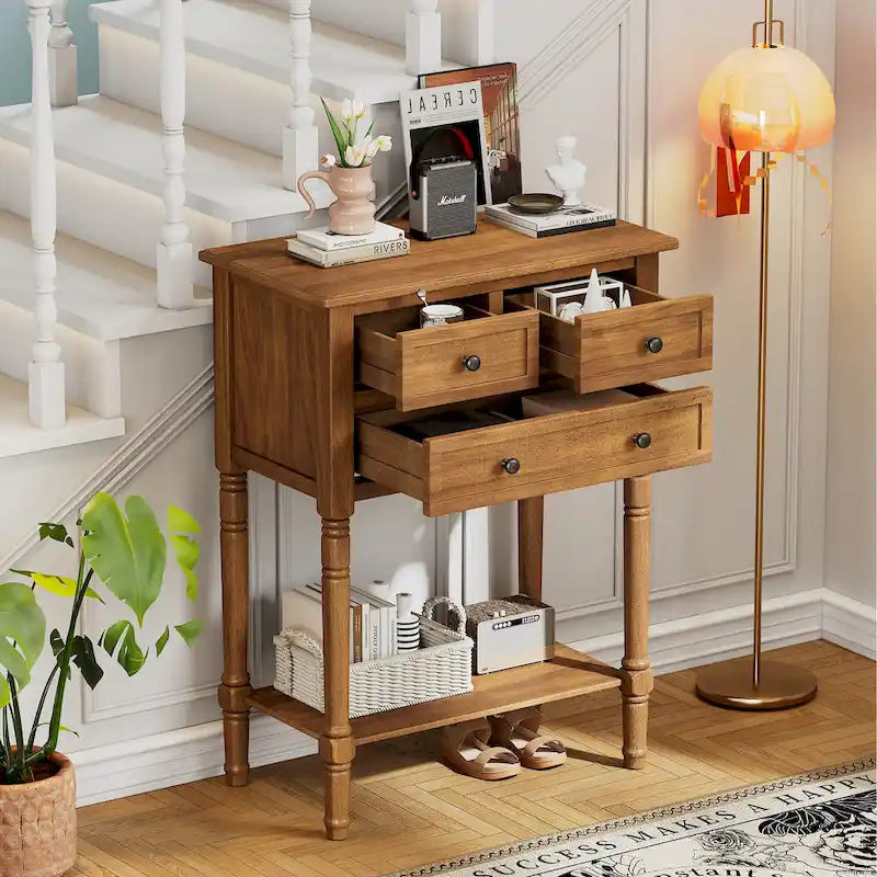 23.7 Classic Console Table with Three Storage Drawers and Bottom Shelf