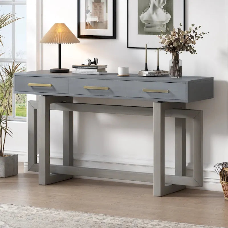 57 Modern Console Table with Three Drawers and Unique Leg Design for Entryway, Hallway, Living Room