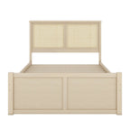 Antique Natural Full Size Wood Storage Platform Bed with 4 Drawers & Rattan Headboard