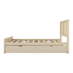 Antique Natural Full Size Wood Storage Platform Bed with 4 Drawers & Rattan Headboard