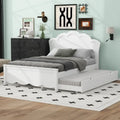White Full Size Modern Wood Platform Bed with Headboard & Twin Trundle