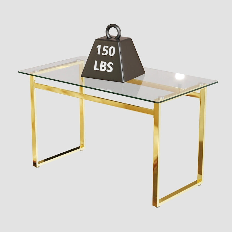 Modern Style 5-Piece Dining Set with Rectangular Tempered Glass Table and High Back Golden Plating Legs Dining Armless Chairs