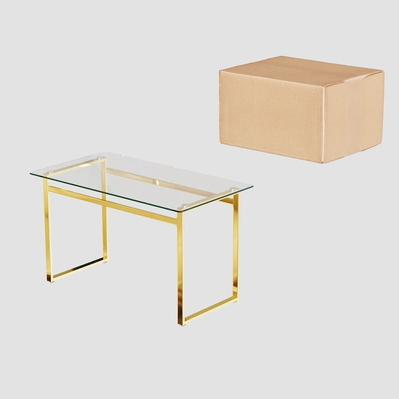 Modern Style 5-Piece Dining Set with Rectangular Tempered Glass Table and High Back Golden Plating Legs Dining Armless Chairs