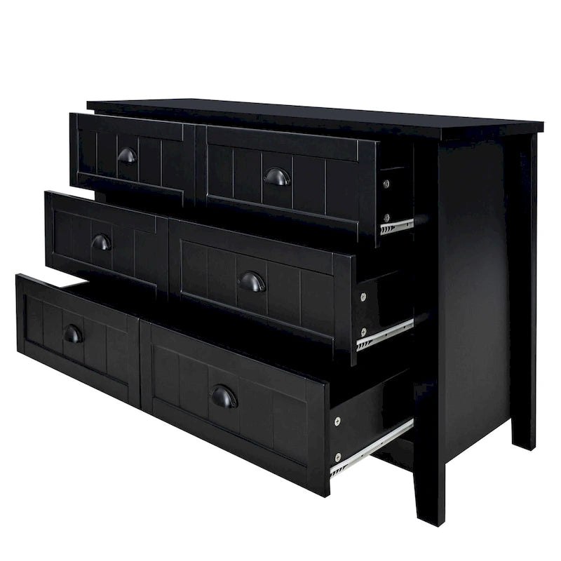 Antique Style 6-Drawer Double Dresser with Retro Shell Handle for Bedroom, Living Room