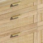 Rattan 6-Drawer Double Dresser with Metal Handle, Wood Legs, Clothes Storage Cabinet for Bedroom