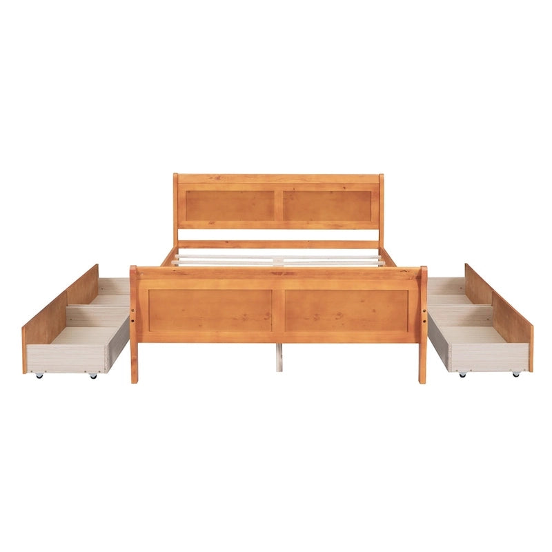 Full Pine Wood Platform Bed with 4 Drawers & Design