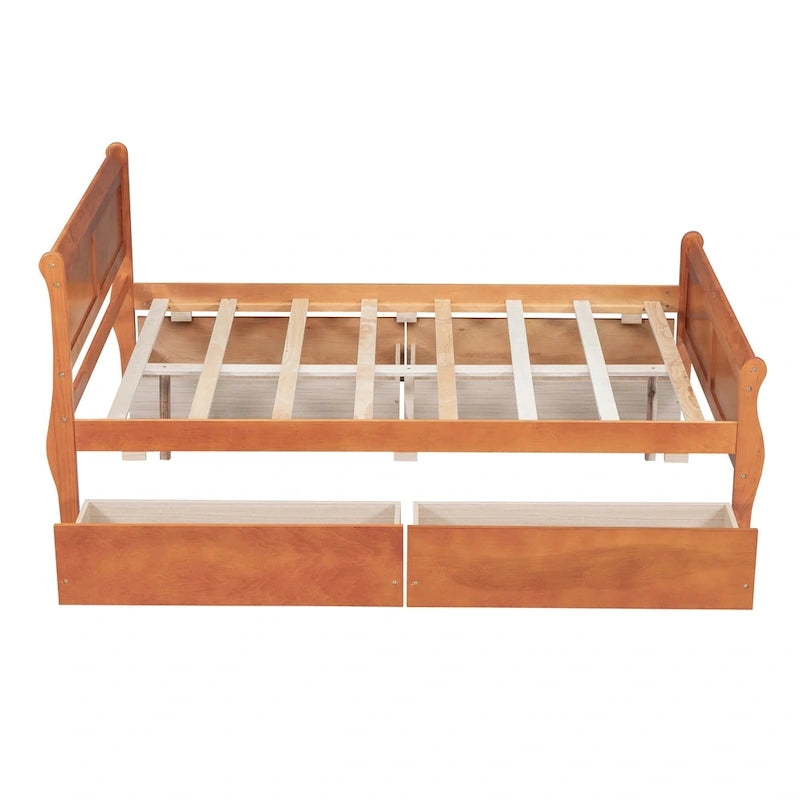 Full Pine Wood Platform Bed with 4 Drawers & Design