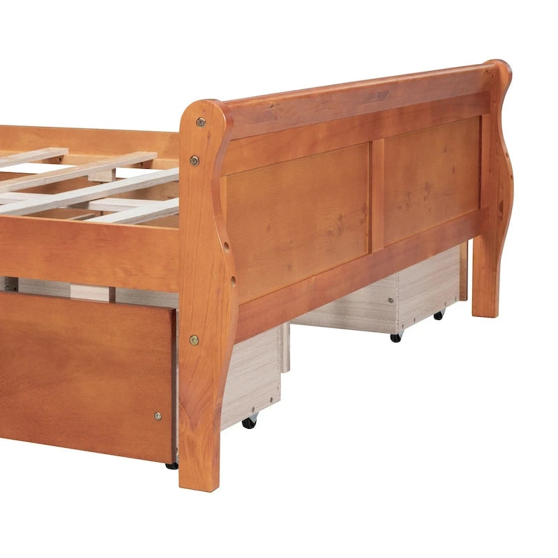 Full Pine Wood Platform Bed with 4 Drawers & Design