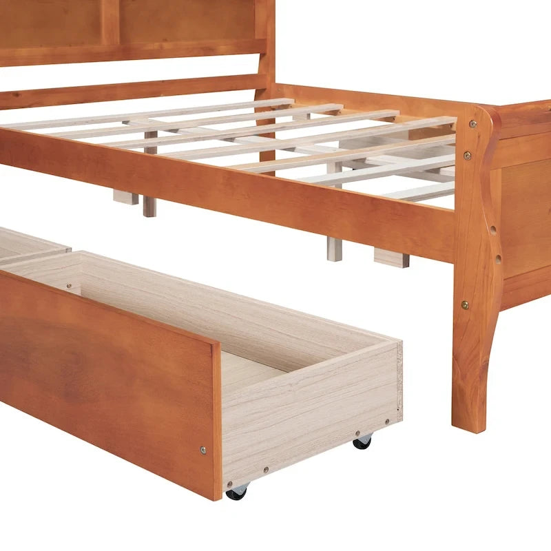 Full Pine Wood Platform Bed with 4 Drawers & Design