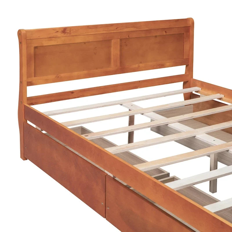 Full Pine Wood Platform Bed with 4 Drawers & Design