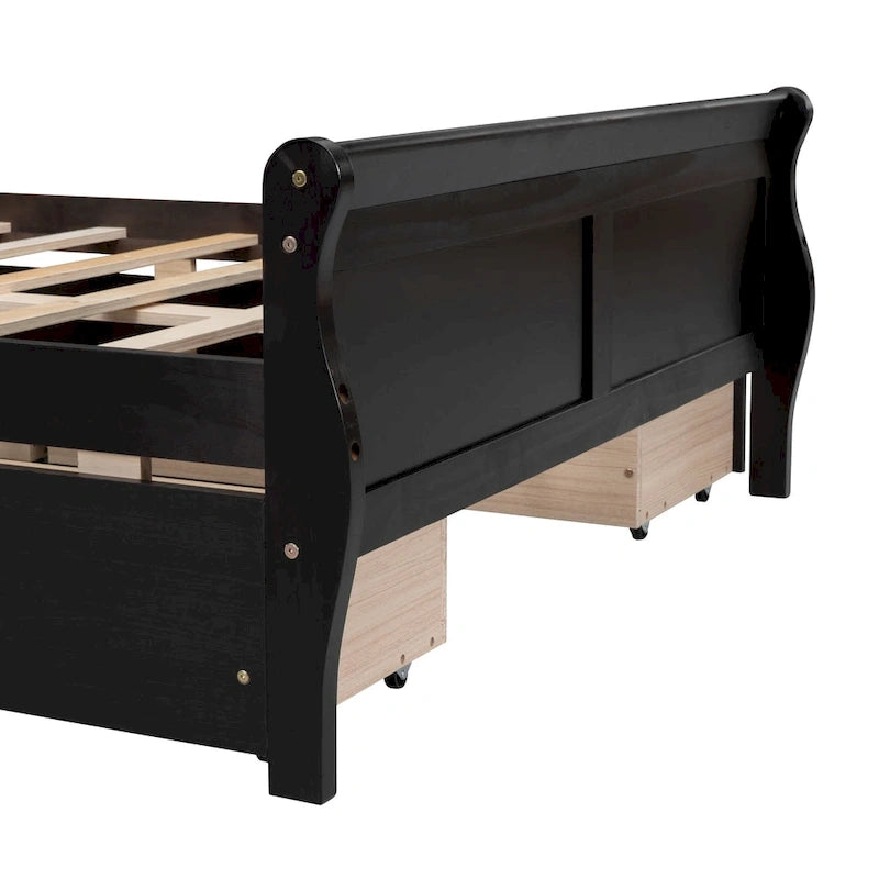 Full Pine Wood Platform Bed with 4 Drawers & Design
