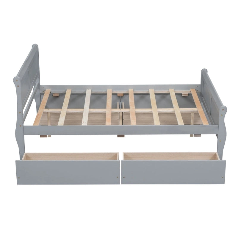 Full Pine Wood Platform Bed with 4 Drawers & Design