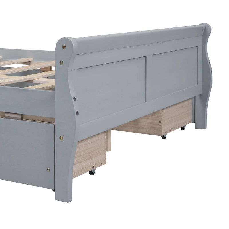 Full Pine Wood Platform Bed with 4 Drawers & Design