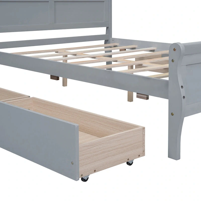 Full Pine Wood Platform Bed with 4 Drawers & Design