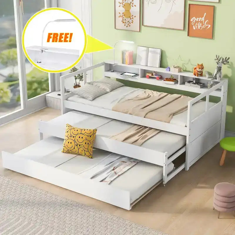 Twin XL Daybed with Trundles, Shelves & USB