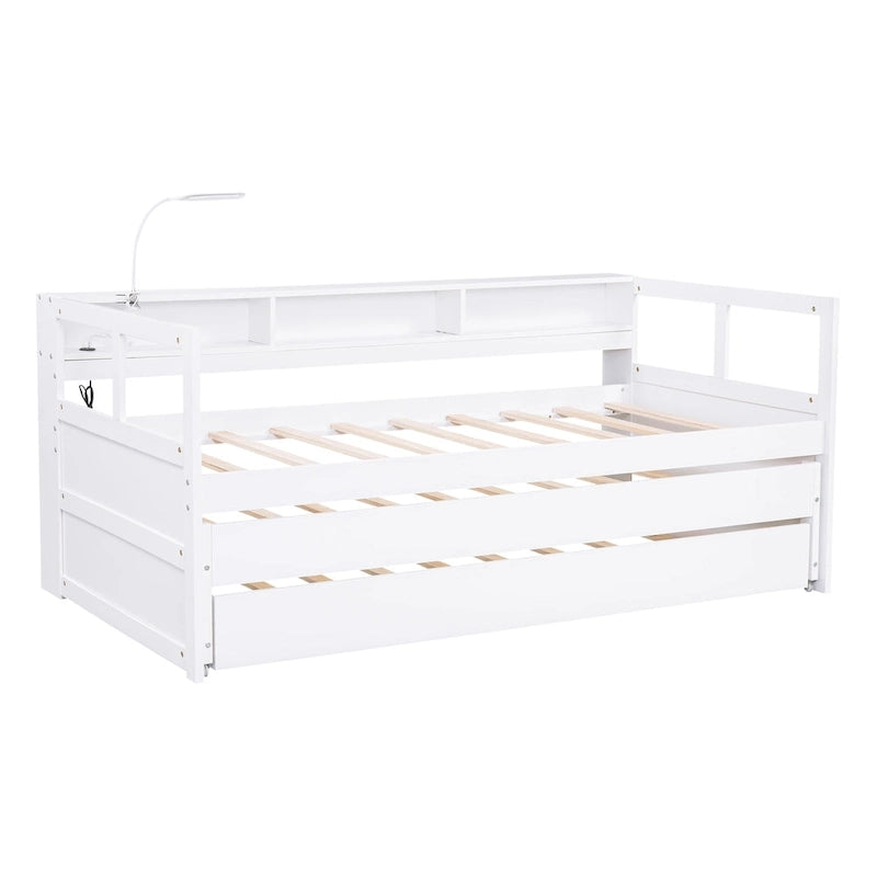 Twin XL Daybed with Trundles, Shelves & USB