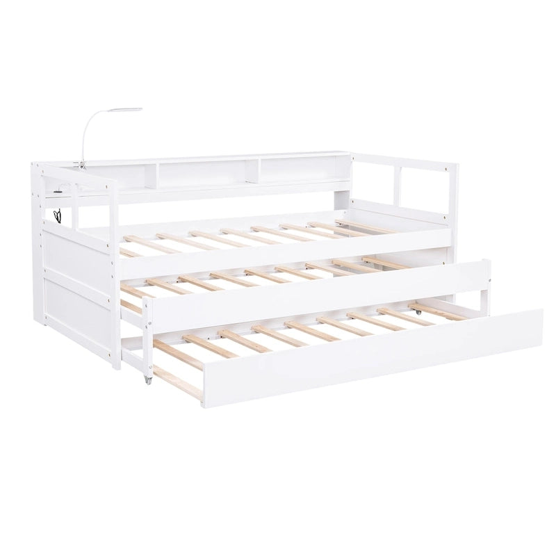 Twin XL Daybed with Trundles, Shelves & USB