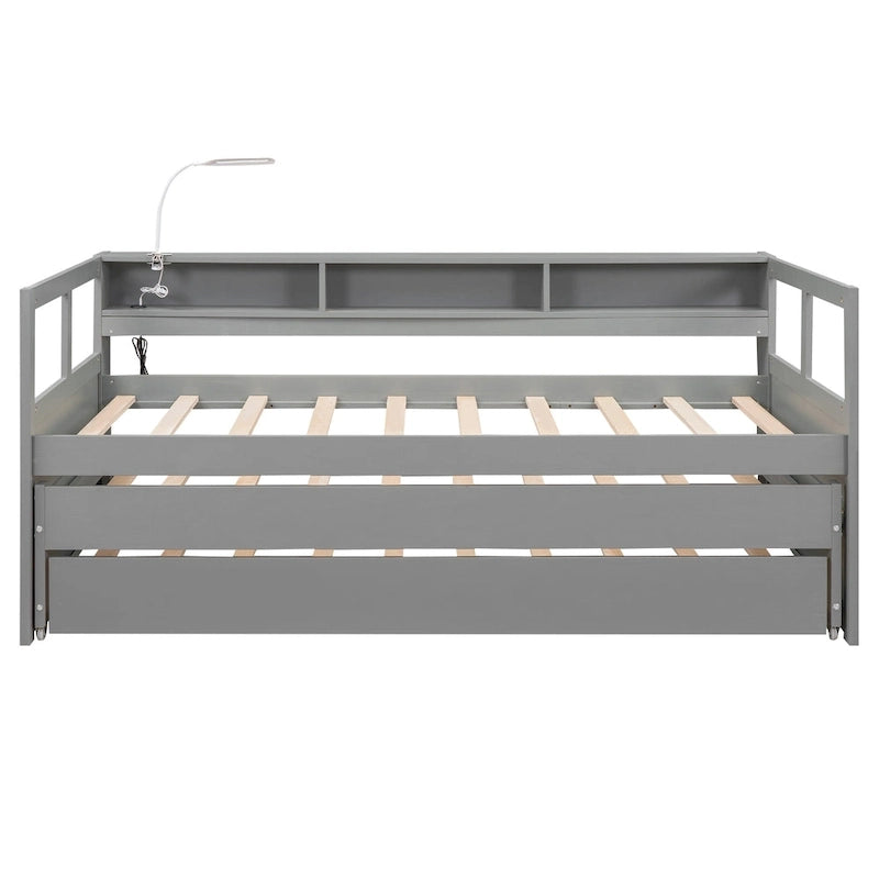 Twin XL Daybed with Trundles, Shelves & USB