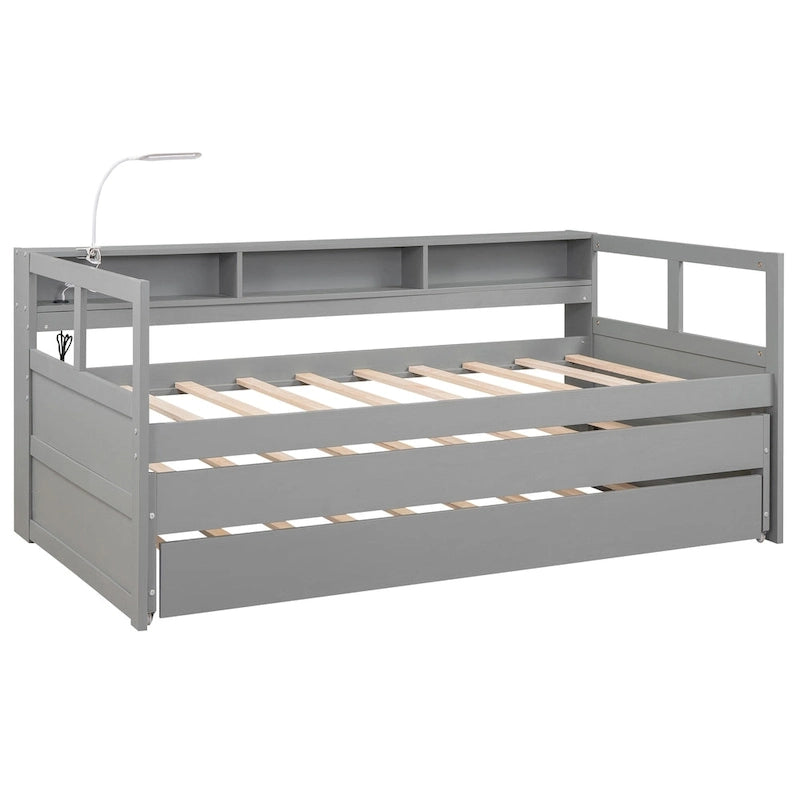 Twin XL Daybed with Trundles, Shelves & USB