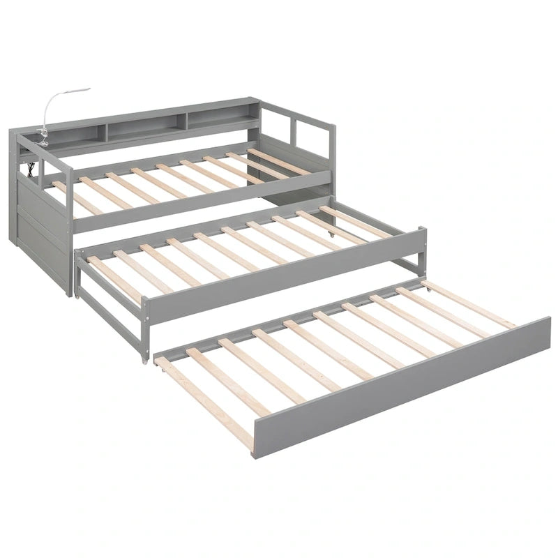 Twin XL Daybed with Trundles, Shelves & USB