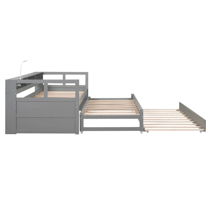 Twin XL Daybed with Trundles, Shelves & USB