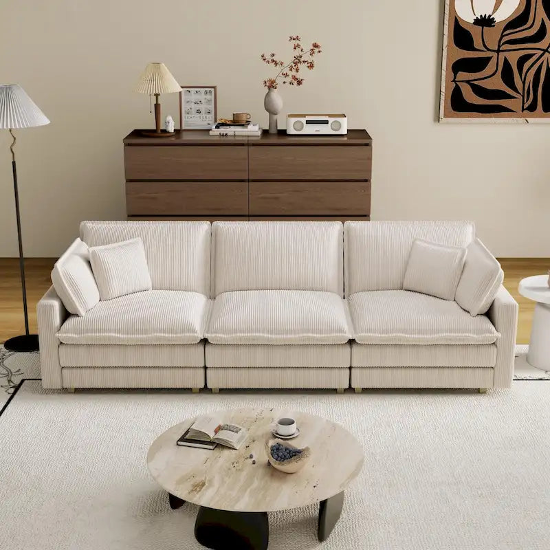 103 Corduroy Modern Classic 4-Seater Sofa with Deep Seat & 4 Pillows
