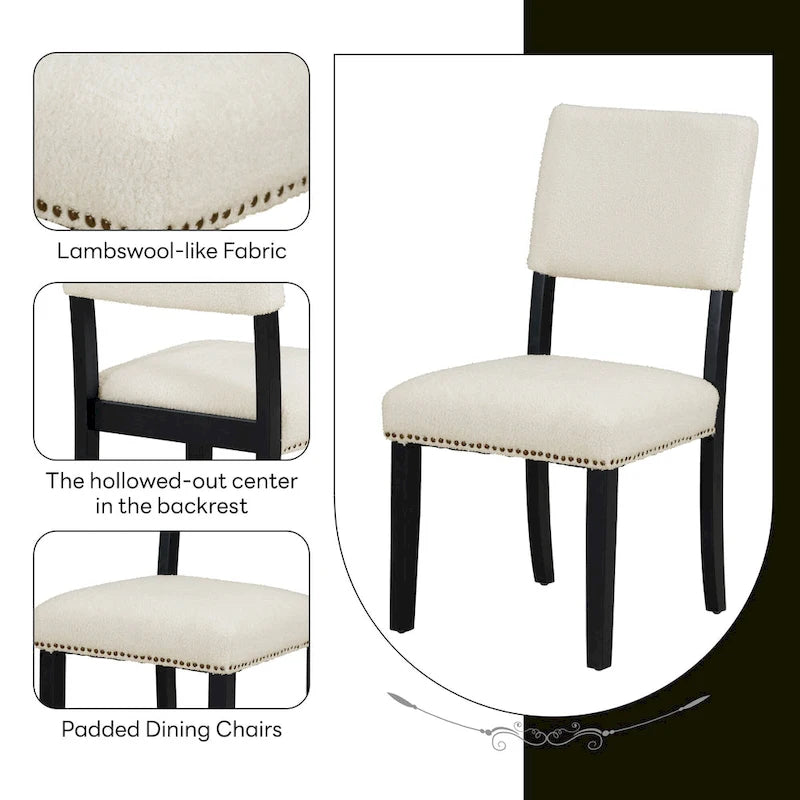 Farmhouse Style 5-Piece Wooden Dining Set with Round Table and 4 Lambswool-like Fabric Upholstered Chairs