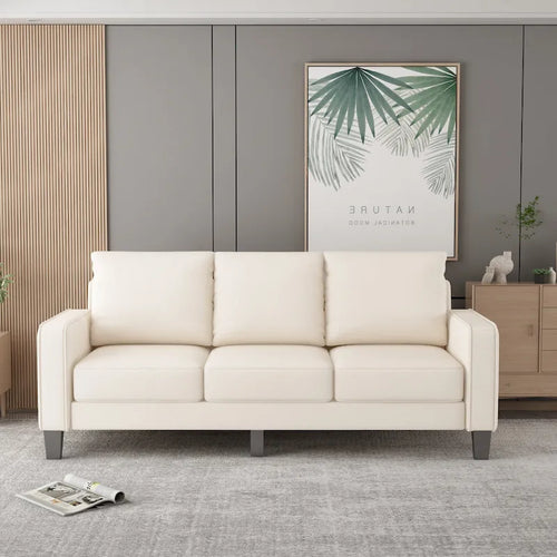 Beige Fabric Sofa with Square Arm and Tufted Back