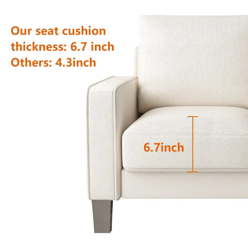 Beige Fabric Sofa with Square Arm and Tufted Back