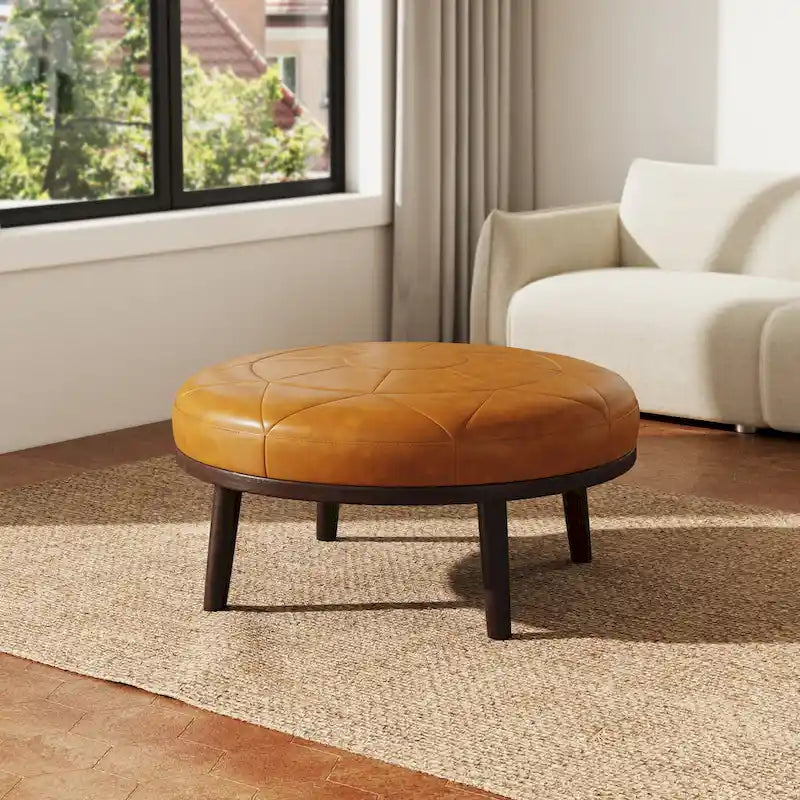 34.5 W Full-Grain Genuine Italian Leather Ottoman by Lumibee