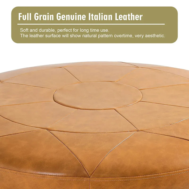 34.5 W Full-Grain Genuine Italian Leather Ottoman by Lumibee