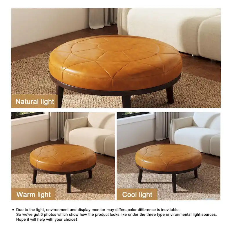 34.5 W Full-Grain Genuine Italian Leather Ottoman by Lumibee