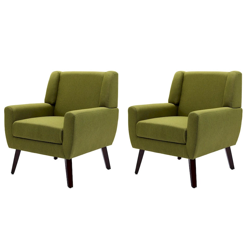 Linen Upholstered Accent Chair Wingback Armchair Set of 2