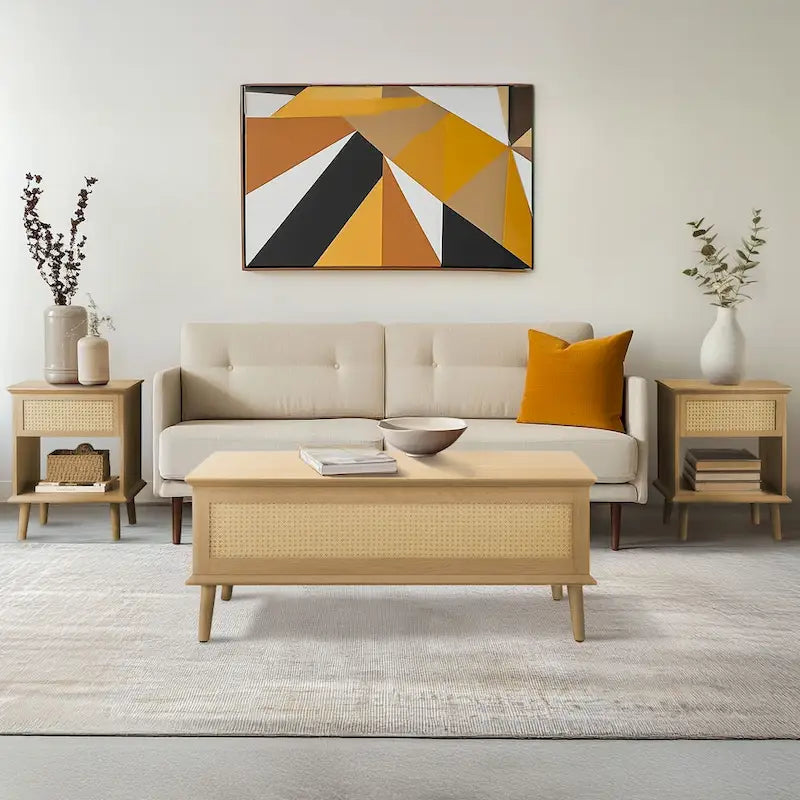 Rattan-Woven Lift-Top Coffee Table with Storage — 42 x 17