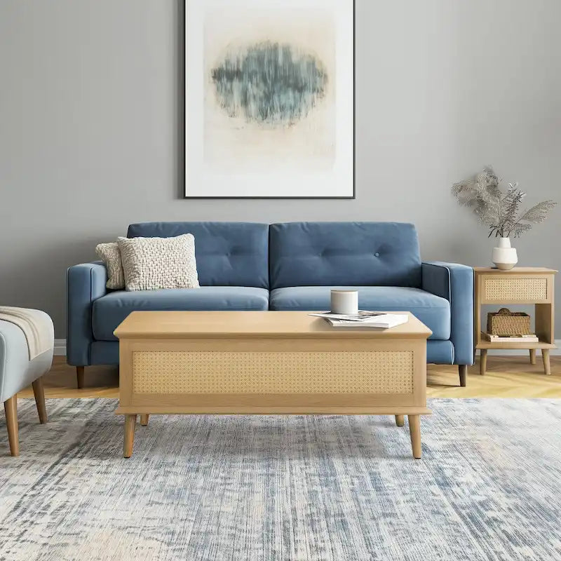 Rattan-Woven Lift-Top Coffee Table with Storage — 42 x 17
