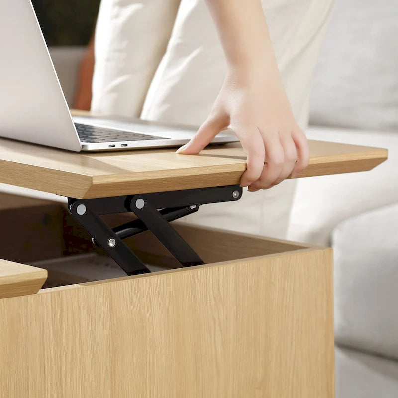 Rattan-Woven Lift-Top Coffee Table with Storage — 42 x 17