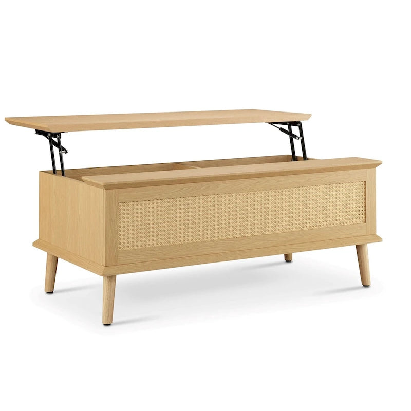 Rattan-Woven Lift-Top Coffee Table with Storage — 42 x 17