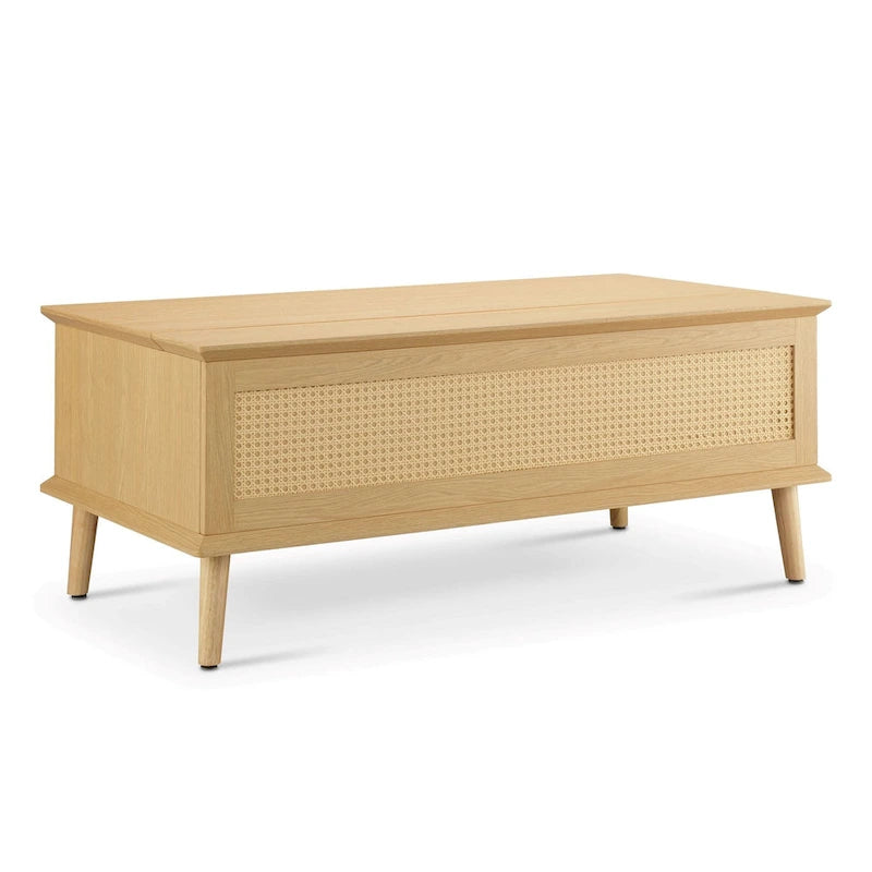 Rattan-Woven Lift-Top Coffee Table with Storage — 42 x 17