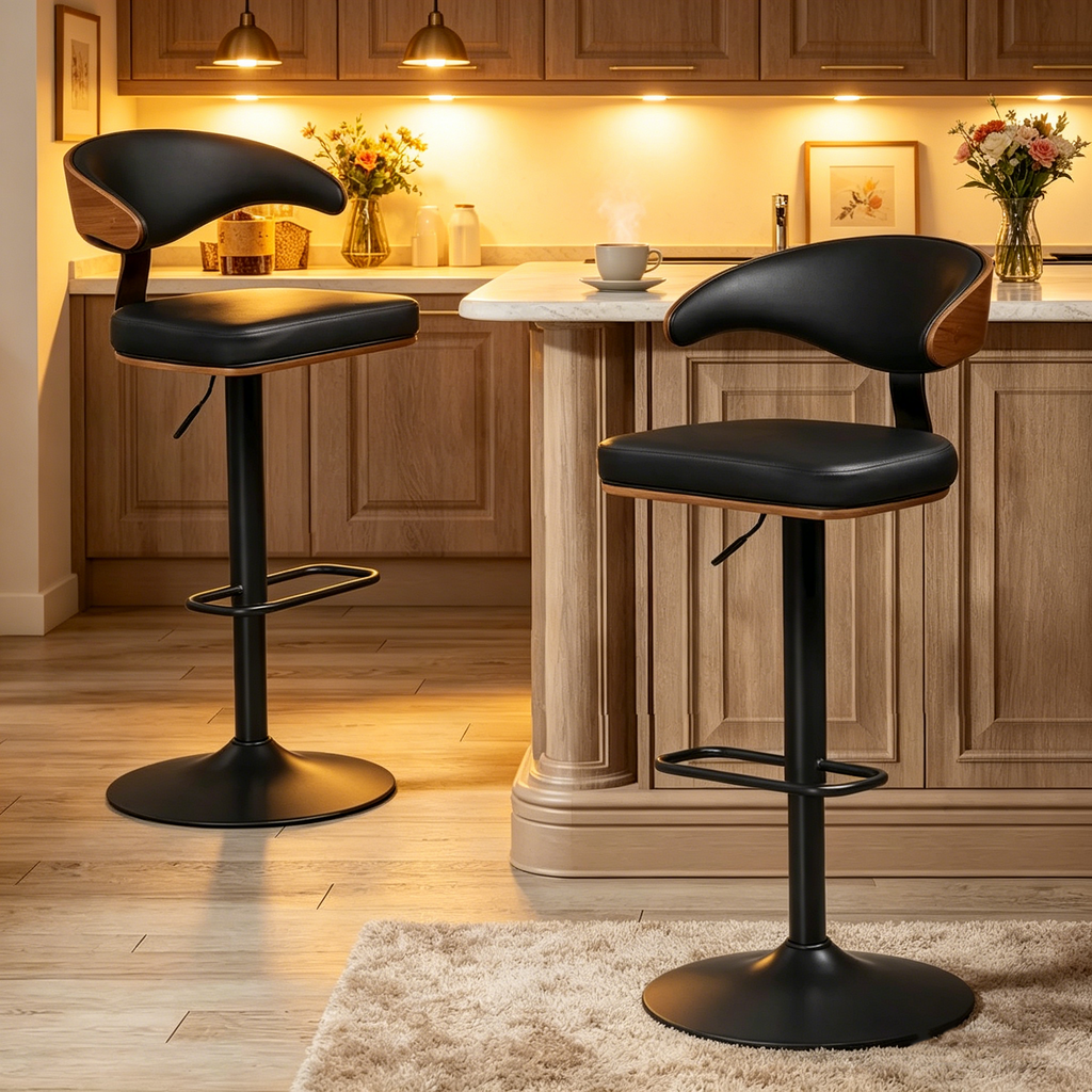 Art Leon Faux Leather Swivel Adjustable Bar Stool with Wood Accents