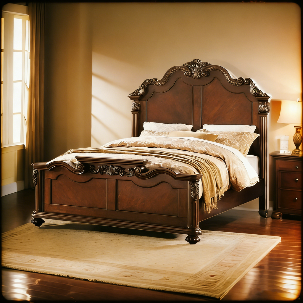 Splendidly Carved Queen Wooden Bed, Dark Walnut And Veneer Finish