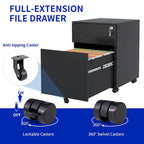 2 Drawer Mobile File Cabinet with Lock Steel File Cabinet for Legal/Letter/A4/F4 Size